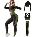 Women Yoga Set Zipper Top Sport Suit Bra Workout Clothes Gym Fitness