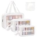 4PCS Clear Toiletry Bag, Wash Bag, Clear PU Makeup Bag, Waterproof Toiletry Travel Bag with Zipper Handle, Portable Airport Cosmetic Bag for Travel Bathroom Men Women (White)