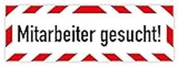 Aufkleber Stellenangebot „Mitarbeiter gesucht!“ Job Hinweisschild Folie selbstklebend | 21x7,4cm Made in Germany