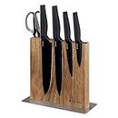 Navaris Bloc à couteaux magnétique - Bloc aimanté double face en bois d'acacia - Range couteau de cuisine vide - Support vertical avec aimant