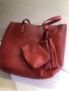 Joy & Iman Large Red Leather Tassel Tote Snap In Organizer & Change Purse NWT