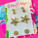 LILLY PULITZER NWT Stargazer EARRINGS SET - PIERCED STUDS 3 PC GOLD CRYSTAL