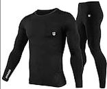 Unbeatable Polyester Spandex Men's Sports Running Set Compression Shirt + Pants Skin-Tight Long Sleeves Quick Dry Fitness Tracksuit Gym Yoga Suits (Small, Black)