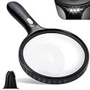 Magnifying Glass with Light, 5.5 Inch Large Magnifier 3X 10X Handheld Illuminated Lighted Magnifier with 3 LED Lights Storage Bag Clean Cloth for Seniors Reading Inspection Coins Exploring