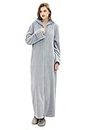 Hellomamma Long Hooded Zipper Bathrobe for Womens Flannel Fleece Robes Winter Warm Housecoat Nightgown Sleepwear Pajamas