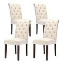 COLAMY Tufted Dining Chairs Set of 4, Upholstered Parsons Dining Room Chairs, Fabric Kitchen Side Chair with Wood Legs - Dark Beige
