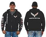 JH DESIGN GROUP Men's Chevy Corvette C7 Collage Black Zip Up Hoodie Sweatshirt (Medium, CLG2-black)