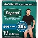Depend FIT-FLEX Adult Incontinence Underwear for Men, Maximum Absorbency, S/M, Grey, 19 Count
