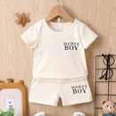 "2pcs Baby Boy's Casual ""mama's Boy"" Print T-shirt & Shorts Set, Baby Kid's Clothes For Summer"