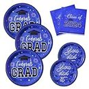 HOMIX Graduation Plates and Napkins Class of 2024 Blue and Black Graduation Party Supplies Disposable Paper Dinnerware Sets Serves 50