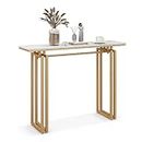 Giantex 110cm Console Table, Faux Marble Sofa Table w/Sturdy Metal Legs, Adjustable Feet, Modern Entryway Table, Perfect for Foyer, Living Room, Hallway (Gold)