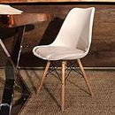 KLODOR Eames Replica NORDAN DSW Stylish Modern Furniture Plastic Chair with Cushion with Wooden Finish Legs (White)