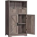 WEENFON Floor Storage Cabinet with 2 Adjustable Drawers & 2 Barn Doors, Bathroom Cabinet with 2 Shelf, for Living Room, Home Office, Kitchen,Rustic Oak