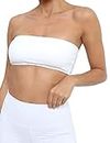 MISSACTIVER Women's Padded Strapless Bandeau Sport Bra Solid Sleeveless Wireless Support Bralette Crop Tube Top Yoga Fitness, White, Small
