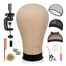 Studio Limited Canvas Block Head DIY Wig Making Starter Kit 12pcs, Long Neck (12"), Mannequin Head Wig Display and Stand for Wig Styling (22' Set)