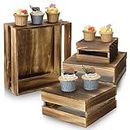4 Pieces Wood Cupcake Display Stand Decorative Dessert Appetizer Cake Stand Risers Wooden Crate Rustic Cake Stand Risers for Decor Wooden Crate Style Storage Organizer for Party (Rustic Dark Brown)