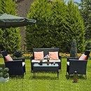bigzzia Rattan-Gartenmöbel-Set, 4-teiliges Patio-Rattan-Möbelsofa Weaving Wicker umfasst 2 Sessel, 1 Doppelsitzer-Sofa und 1 Tisch