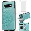 Asuwish Phone Case for Samsung Galaxy S10 Plus with Tempered Glass Screen Protector and Wallet Cover Leather Credit Card Holder Stand Cell Accessories S10+ S10plus 10S Edge S 10 10plus Women Men Green