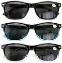 V.W.E. 3 Pairs Men Women Bifocal Rectangular Lightweight Reading Sunglasses - Outdoor Reader - Spring Hinge Bi-Focal, 3 Black (Black/Clear/Blue), Adult