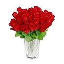 Relaxdays rot, Kunstrosen, Kunstblumen, künstliche Dekoblumen, 48 Stück mit Stiel und Blättern, Köpfe, H: 26 cm, red, 48er Pack