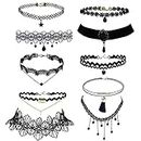 Trasfit 10 Pieces Lace Choker Necklace for Women Girls, Black Classic Velvet Stretch Punk Gothic Tattoo Lace (10 Style #1)
