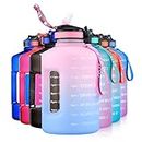 ETDW Half Gallon Water Bottle with Straw BPA Free, 74oz Motivational Water Bottles with Time Marker, Leak Proof Large Sport Bottle with Handle for Fitness Gym Outdoor PINK BLUE