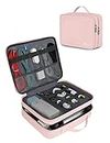 MATEIN Electronic Organizer Travel Case for Women, Double Layers Electronic Accessories Case with Handle, Portable Cord Organizer Travel for Cord, Charger, Phone, Earphone, Ipad Mini, Pink Gift