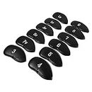 Nikou Club Head Cover, Covers Sleeve, Golf Iron Putter 12pcs PU Leather Black Cover Protector Set