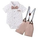 SANMIO Baby Boy Clothes Suits 0-24M Infant Gentleman Wedding Outfits, Short Sleeve Dress Romper Bowtie+Detachable Suspenders