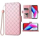 ELISORLI Wallet Case for Tracfone BLU View 3 B140DL with Wrist Strap Grid Leather Flip Card Holder Stand Purse Slot TPU Full Body Shockproof Cell Accessories Slim Phone Cover for BLUE View3 140DL Pink
