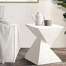 Oikiture Side Table White End Table Terrazzo Concrete Coffee Table Home Living Room Bedside Table