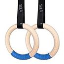 Gymnastics Rings Olympic Rings Wooden Gym Rings 1500lbs with Adjustable Cam Buckle 14.8ft Long Straps with Scale Non-Slip Exercise Rings Training Rings for Home Gym Full Body Workout, Circular, Wood
