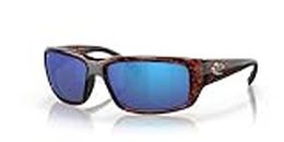 Costa del Mar Men's Fantail Polarized Iridium Rectangular Sunglasses, Tortoise Frame Blue Mirror Glass - W580, 58.9 mm
