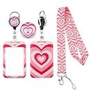 JUDODUCK Pink Heart ID Lanyard with Heavy Duty Badge Holder Retractable Clip Cute Aesthetic Preppy Lanyards for Women Girls Work School KeyCard Holder with Lanyard