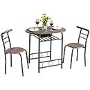 Yaheetech 3 Piece Dining Table & Chairs Set, Compact Dining Room Set with Storage Shelf, Modern Breakfast Dining Table Set for Kitchen/Apartments/Small Space, Drift Brown, 80x53x75.5cm