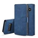 UEEBAI PU Leather Case for Samsung Galaxy S10 Plus, Vintage Retro Premium Wallet Flip Cover TPU Inner Shell [Card Slots] [Magnetic Closure] Stand Function Folio Shockproof Full Protection - Blue