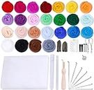 Needle Felting Kit, Wool Roving 25 Colors Set Needle Felting Starter Kit Fibre Yarn Needle Felting Supplies for DIY Crafting Home Office Art Use
