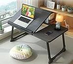 Laptop Desk for Bed Couch, Portable Lap Desk/ Stand for Laptop, Small Adjustable Foldable Bed Table for Laptop and Writing, Bed Tray Table with Cup Holder(Black)
