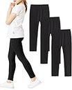 Adorel Girls Leggings Cotton Long Pants Full Length Plain Pack of 3 Black 6-7 Years (Manufacturer Size: 130)
