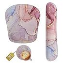 MakingGood Keyboard Wrist Rest Memory Foam Ergonomic Mouse Pad with Computer Wrist Support Set with Non-Slip Rubber Base Coaster for Home, Office Easy Typing and Pain Relief (Pink Gold Marble)