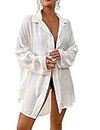 Bsubseach Women Button Down Beach Shirt Cover Up for Swimwear Blouse Tops White