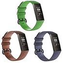 Bands intended for Fitbit Charge 4 Band or intended for Fitbit Charge 3 Band Small Large, Replacement Silicone Flexible Adjustable Sport Wristband Strap Bracelet Accessory intended for Charge 4 Fitness Tracker Women Men (Grey,Coffee,Green)