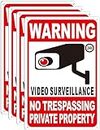 4-Pack Private Property No Trespassing Signs, 12"x8" Video Surveillance Signs Outdoor with Reflective Material, Warning Signs for Property Security and Home/Yard Camera Signs