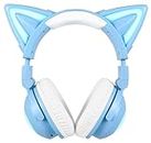 kuayang Wireless Cat Ear Headphones (12 Color Changing) with & 3.5mm Jack, Gaming Pro, Bluetooth&Wired Connection (Blue)