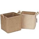 Sea Team Storage Paniers Organizer Box Bins in Jute and Cotton Linen Pliable with Handle Decorative for Home Toiletry Stationery Sundries Toys Jewerly Color Beige 26 * 26 * 26CM 2PCS