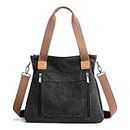 Women Canvas Handbag Shoulder bags Casual Multi-Pocket Top Handle Tote Crossbody Shopping Bags Black