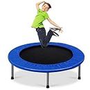 GYMAX 38” Mini Trampoline Set, Active Foldable Kids Children Junior Fitness Exercise Bouncer for Indoor Outdoor Sports, 150KG Capacity (Light Blue)