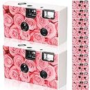 12 Pack Disposable Camera for Wedding Single Use Film Camera with Flash for Wedding, Anniversary, Travel, Camp, Party Supply (Pink Rose)