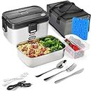 Electric Lunch Box, Electric Lunch Box for Adults, electric lunch box food heater for car, electric heated lunch box for man and woman, 70w food warmer lunch box for work, 1.8L, Cutlery Set, Ice Pack