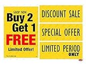 LEPPO Buy One Get One Free Sale Self Adhesive Laminated Poster & Stickers Use for Shops, Malls, Retail Stores Clearance Promotion Discount Deals - Combo Pack YELLOW (Buy 2 Get 1, 1 Pc Qty)